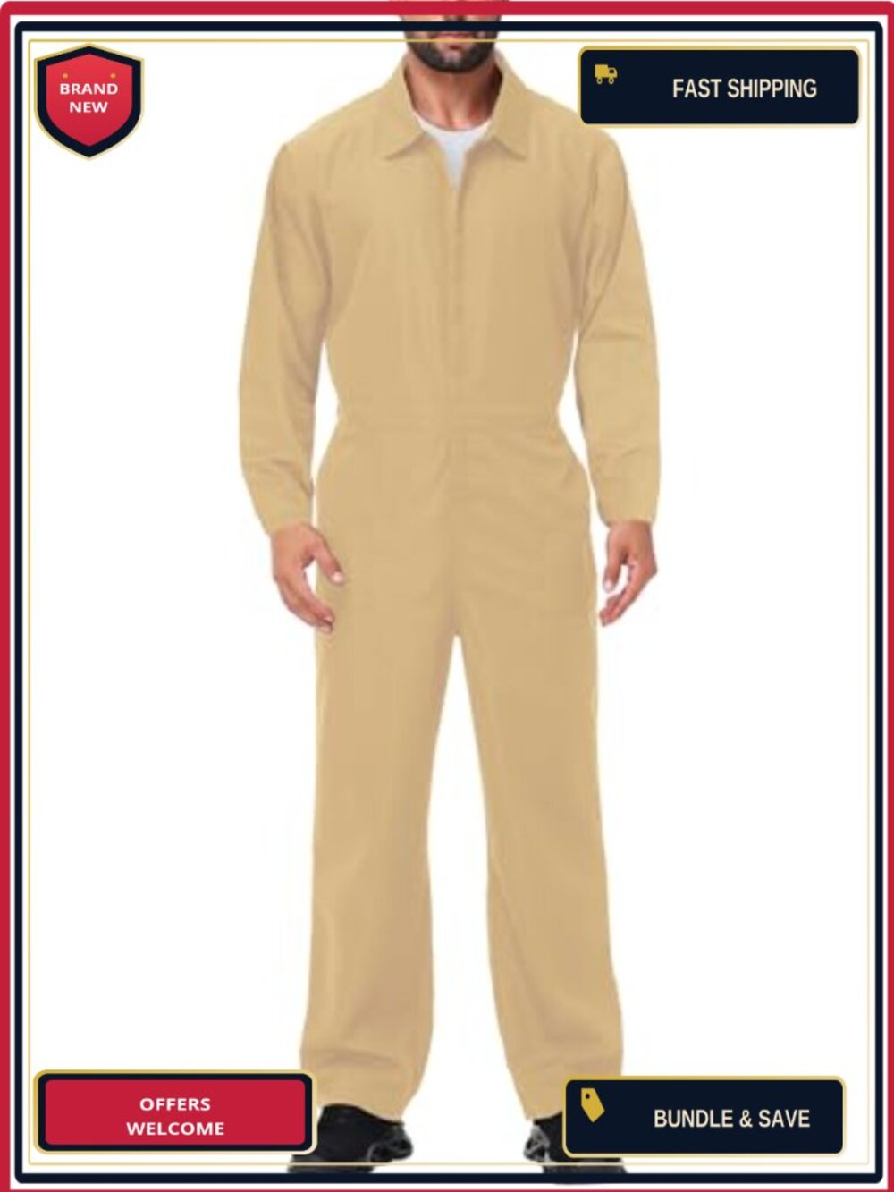 Men's Halloween Long Sleeve Zipper Jumpsuit Mechanic Work Costume Coveralls
